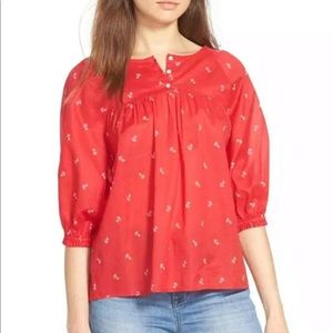 Madewell Red Floral Peasant Top- Women’s Small
